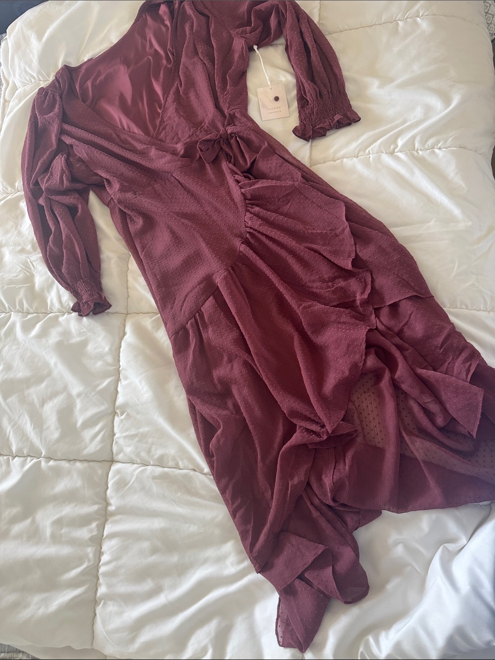 LC Lauren Conrad Burgundy Ruffle Wrap Midi Dress